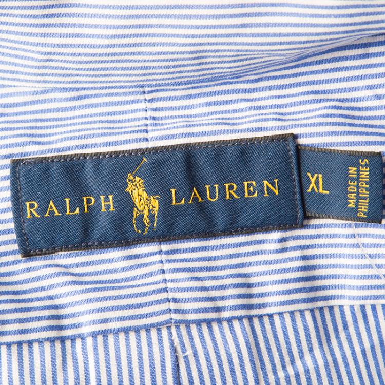 Pre Owned Ralph Lauren Blue and White Striped Cotton Long Sleeve Button Front Shirt XL