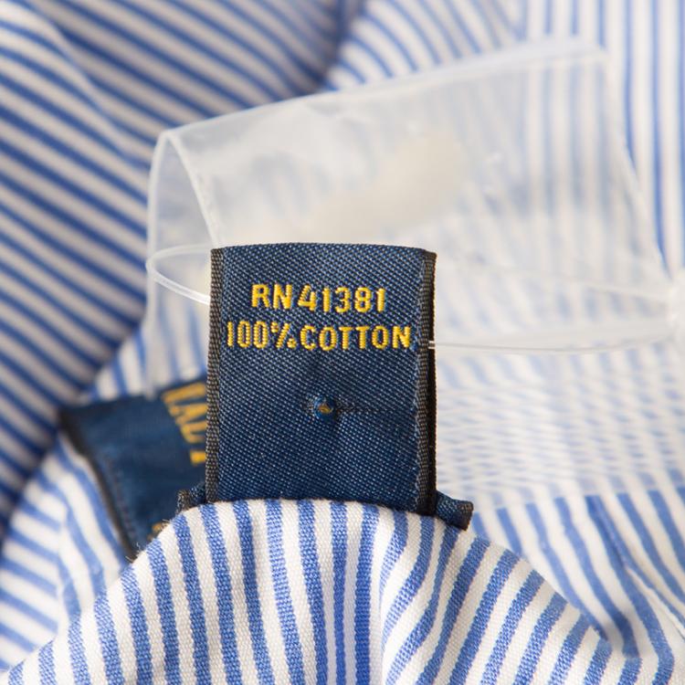 Pre Owned Ralph Lauren Blue and White Striped Cotton Long Sleeve Button Front Shirt XL