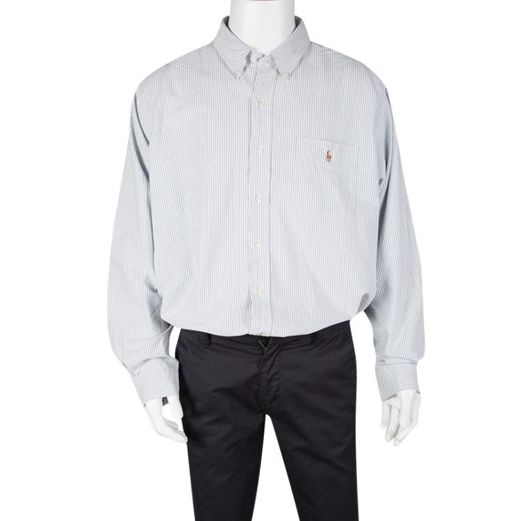 Pre Owned Ralph Lauren Blue and White Striped Cotton Long Sleeve Button Front Shirt XXL
