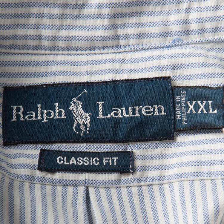 Pre Owned Ralph Lauren Blue and White Striped Cotton Long Sleeve Button Front Shirt XXL