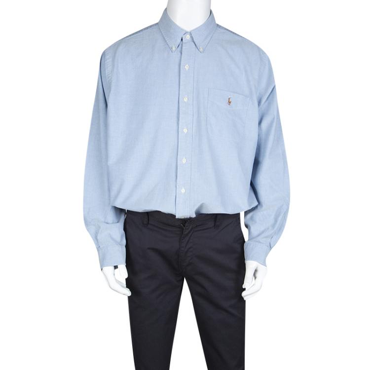 Pre Owned Ralph Lauren Blue Cotton Long Sleeve Button Down Classic Fit Oxford Shirt XXL
