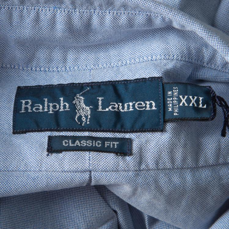 Pre Owned Ralph Lauren Blue Cotton Long Sleeve Button Down Classic Fit Oxford Shirt XXL