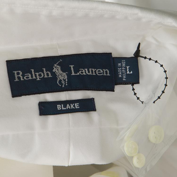 Pre Owned  Ralph Lauren White Cotton Long Sleeve Sueded Broadcloth Blake Shirt L