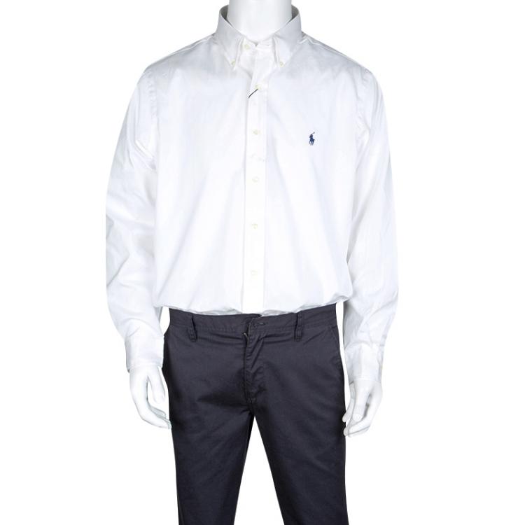 Pre Owned Ralph Lauren White Cotton Long Sleeve Button Down Classic Fit Shirt XXL