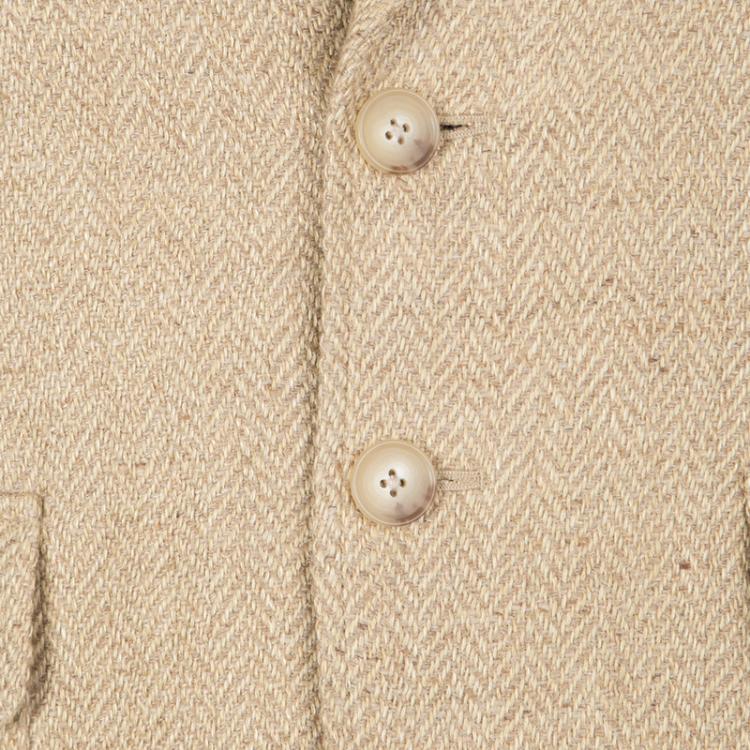 Pre Owned Ralph Lauren Beige Herringbone Weave Linen Blend Two Button Blazer L