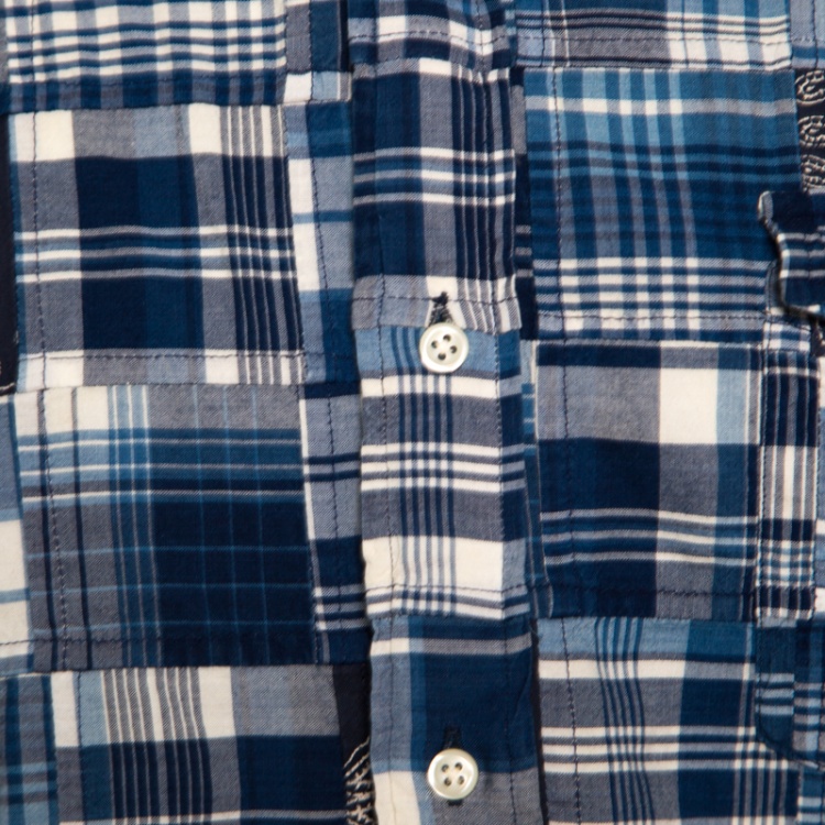 Pre Owned Ralph Lauren Indigo Checked Patch Work Detail Long Sleeve Shirt XXL
