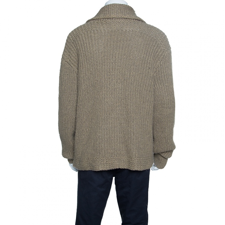Pre Owned Ralph Lauren Brown Chunky Cable Knit Shawl Collar Cardigan XL