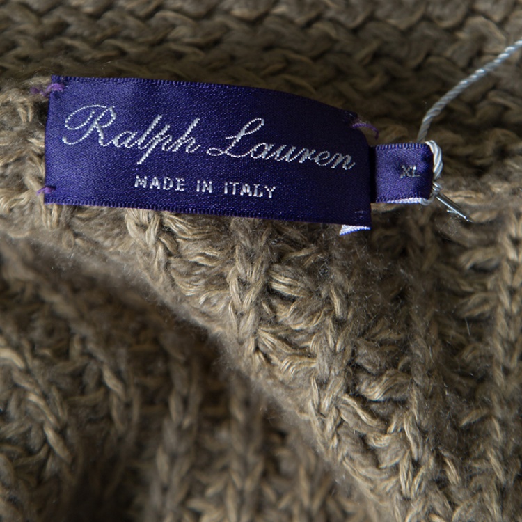 Pre Owned Ralph Lauren Brown Chunky Cable Knit Shawl Collar Cardigan XL