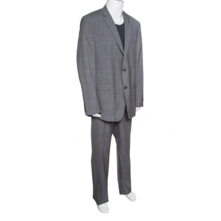 Pre Owned Lauren By Ralph Lauren Light Grey Checkered Wool Slim Fit Suit 4XL