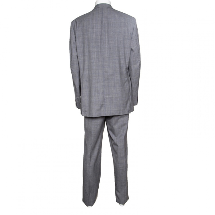 Pre Owned Lauren By Ralph Lauren Light Grey Checkered Wool Slim Fit Suit 4XL