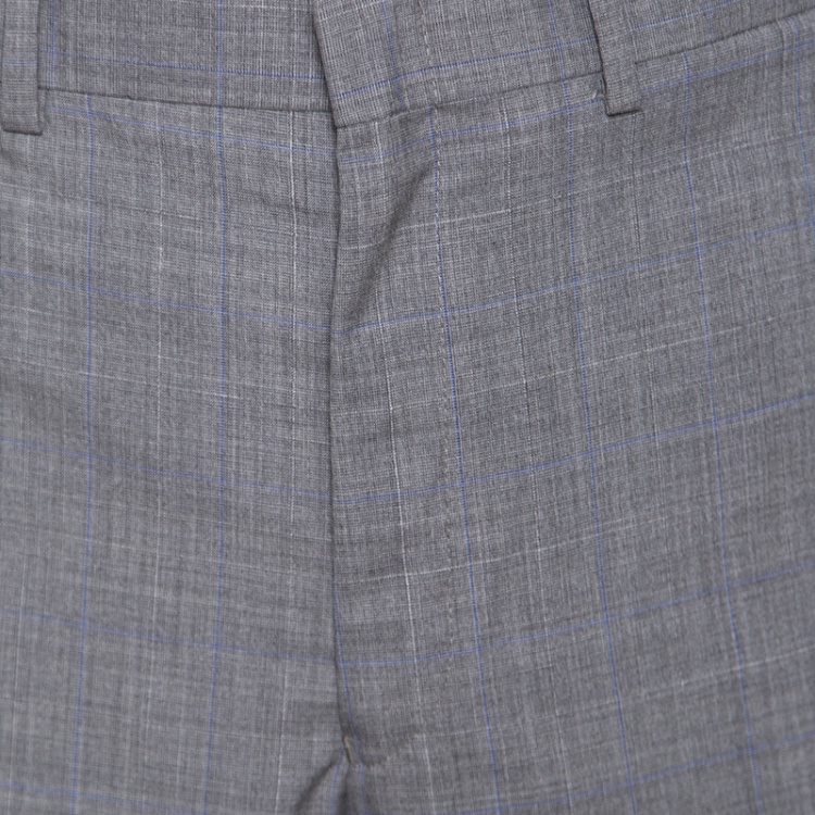 Pre Owned Lauren By Ralph Lauren Light Grey Checkered Wool Slim Fit Suit 4XL
