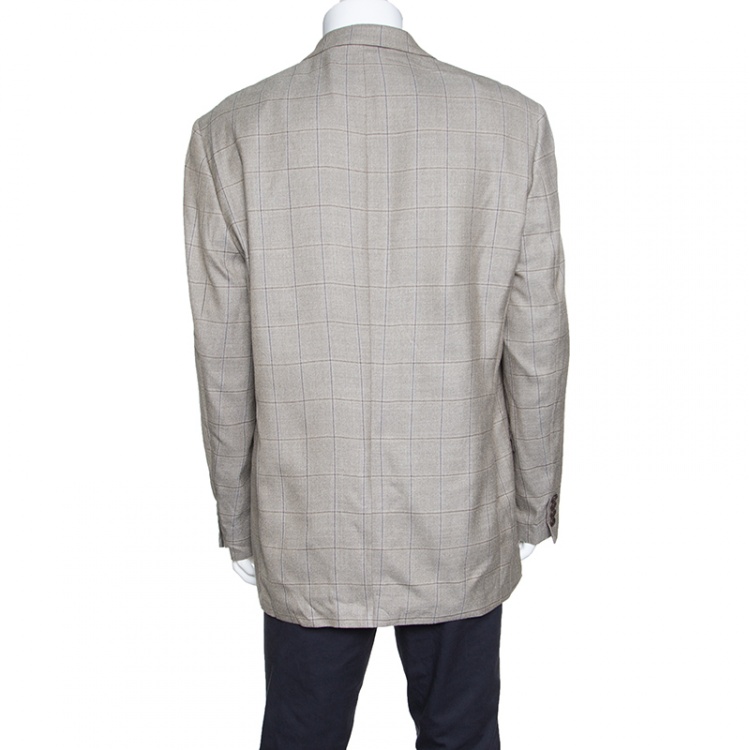 Pre Owned Lauren by Ralph Lauren Light Brown Checkered Silk and Wool Ultraflex Blazer XXL