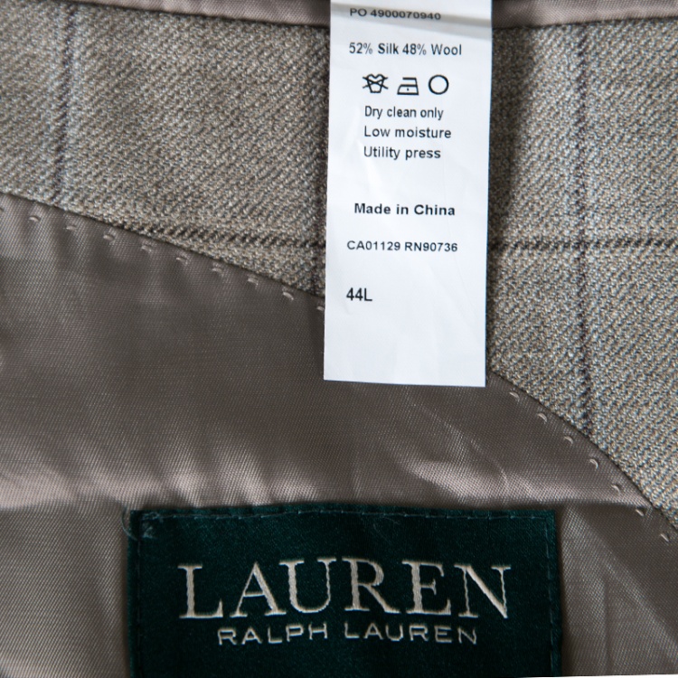 Pre Owned Lauren by Ralph Lauren Light Brown Checkered Silk and Wool Ultraflex Blazer XXL