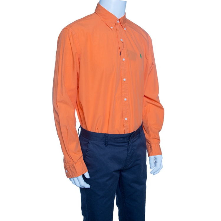 Pre Owned Ralph Lauren Orange Bermuda Poplin Button Down Shirt L