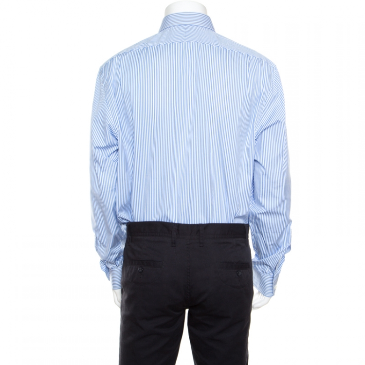 Pre Owned Ralph Lauren Sartorial Blue and White Cotton Button Front Shirt 3XL