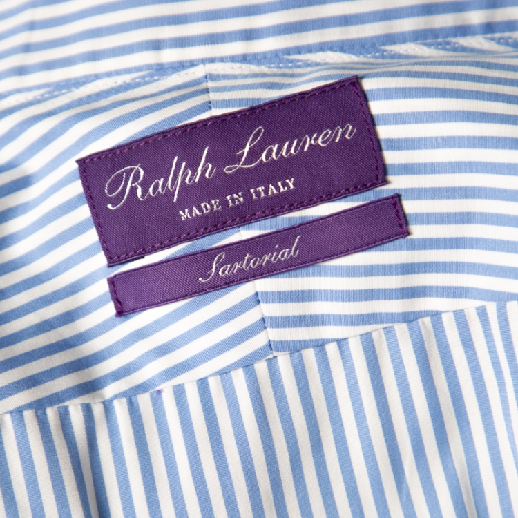 Pre Owned Ralph Lauren Sartorial Blue and White Cotton Button Front Shirt 3XL