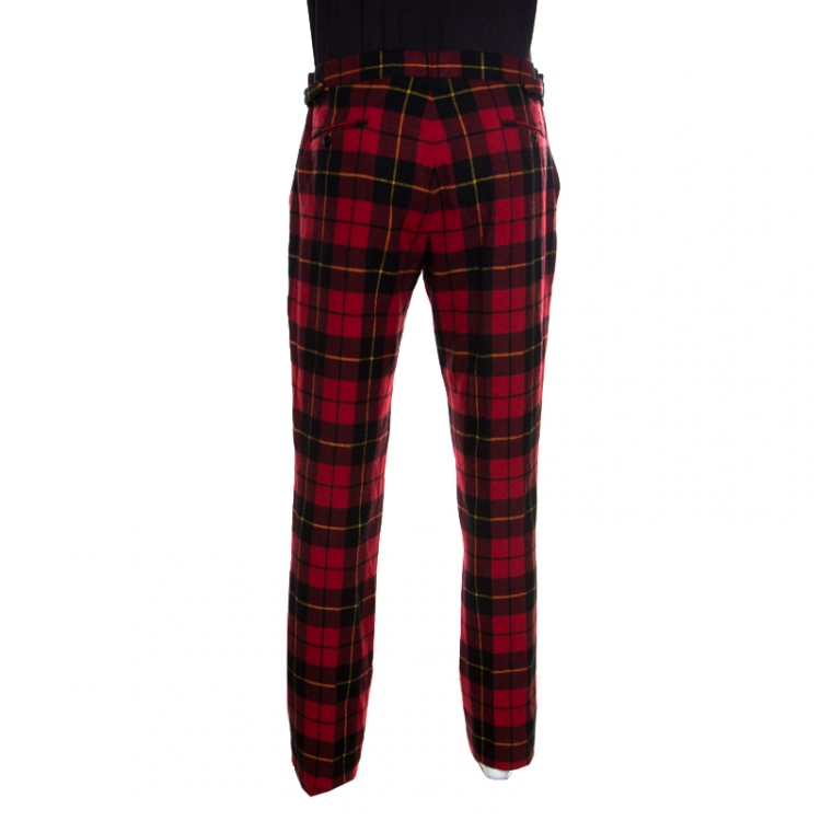 Pre Owned Ralph Lauren Red Tartan Cashmere Straight Fit Pants XXL