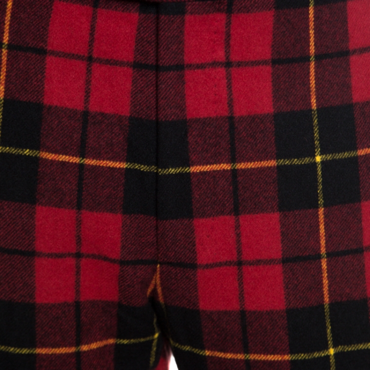 Pre Owned Ralph Lauren Red Tartan Cashmere Straight Fit Pants XXL