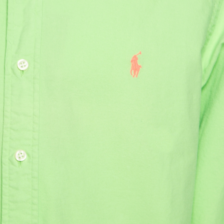 Pre Owned Ralph Lauren Aruba Lime Green Cotton Logo Embroidered Button Down Shirt XL
