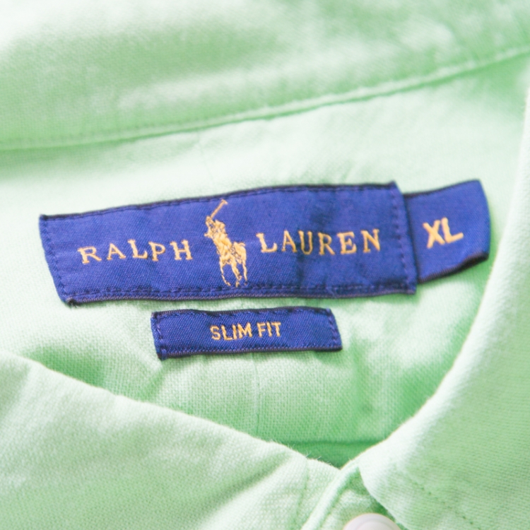 Pre Owned Ralph Lauren Aruba Lime Green Cotton Logo Embroidered Button Down Shirt XL