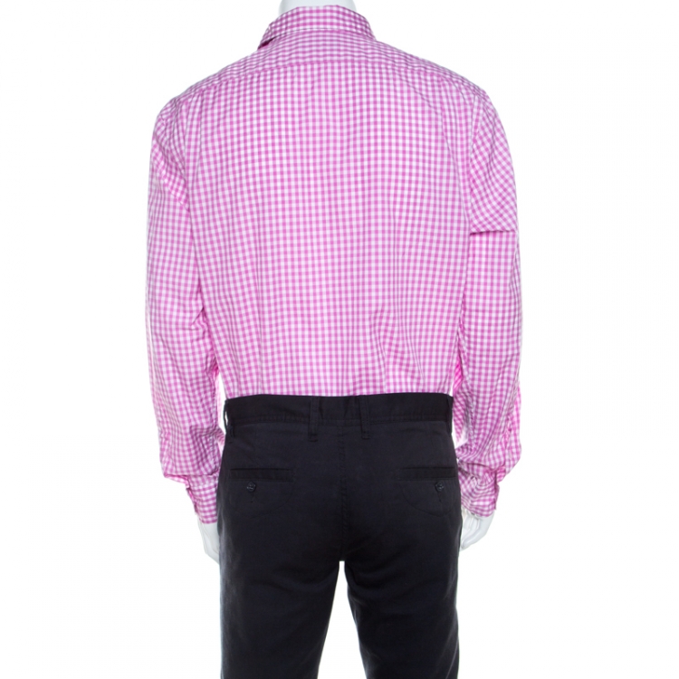 Pre Owned Ralph Lauren Pink and White Gingham Checked Cotton Aston Button Front Shirt XXL