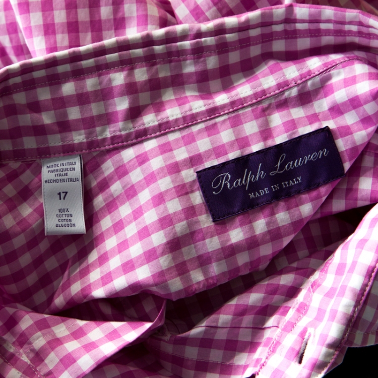 Pre Owned Ralph Lauren Pink and White Gingham Checked Cotton Aston Button Front Shirt XXL