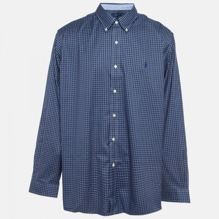 Pre Owned Ralph Lauren Blue Checked Cotton Stretch Fit Shirt XXL    