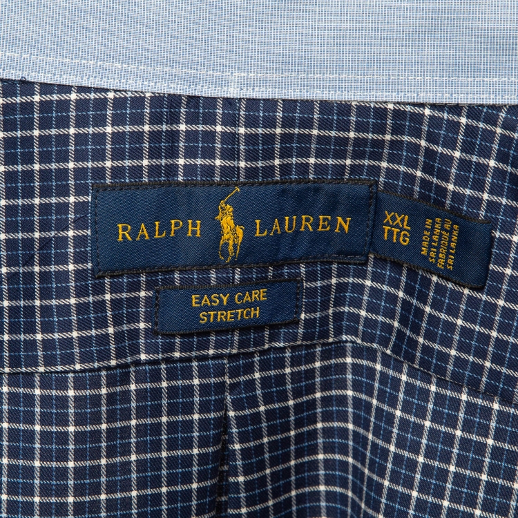 Pre Owned Ralph Lauren Blue Checked Cotton Stretch Fit Shirt XXL    