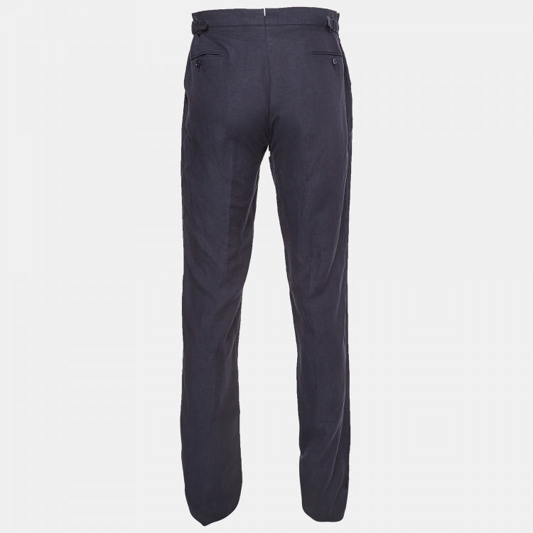 Pre Owned Ralph Lauren Purple Label Navy Blue Linen Blend Gregory FF Pants XL