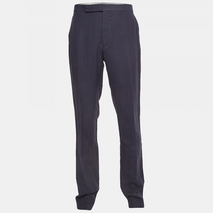 Pre Owned Ralph Lauren Purple Label Navy Blue Linen Blend Gregory FF Pants XL