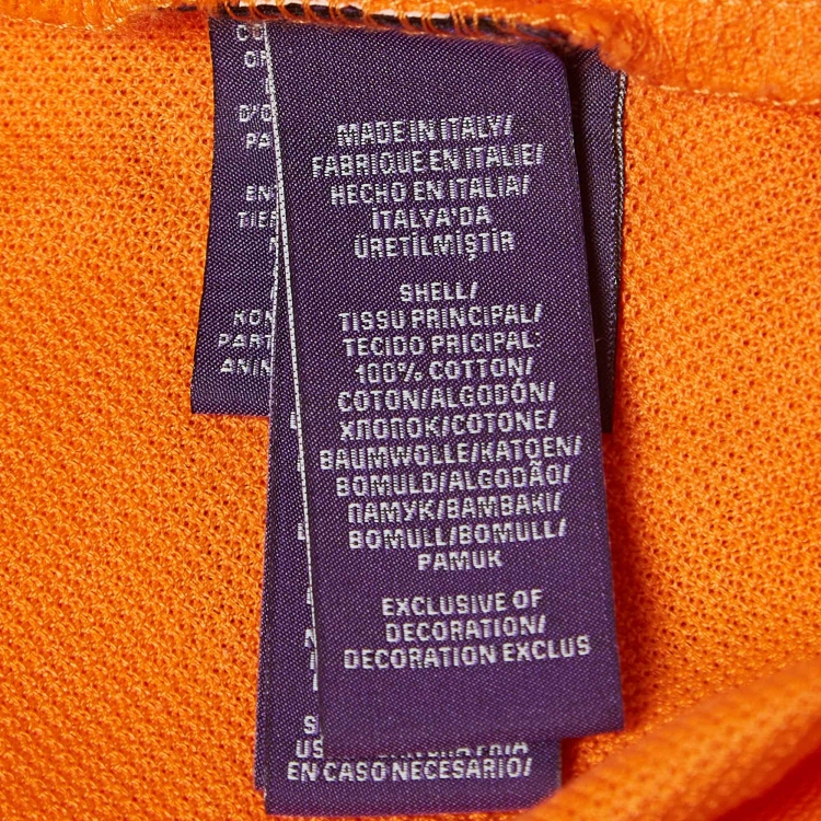 Pre Owned Ralph Lauren Purple Label Orange Embroidered Cotton Polo T-Shirt S