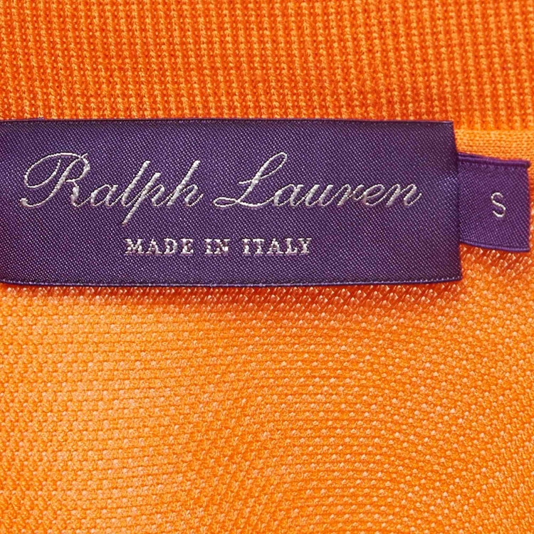 Pre Owned Ralph Lauren Purple Label Orange Embroidered Cotton Polo T-Shirt S