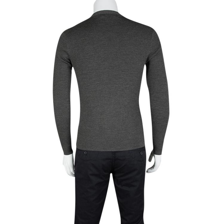 Pre Owned Ralph Lauren Grey Merino Wool Rib Knit Cardigan M
