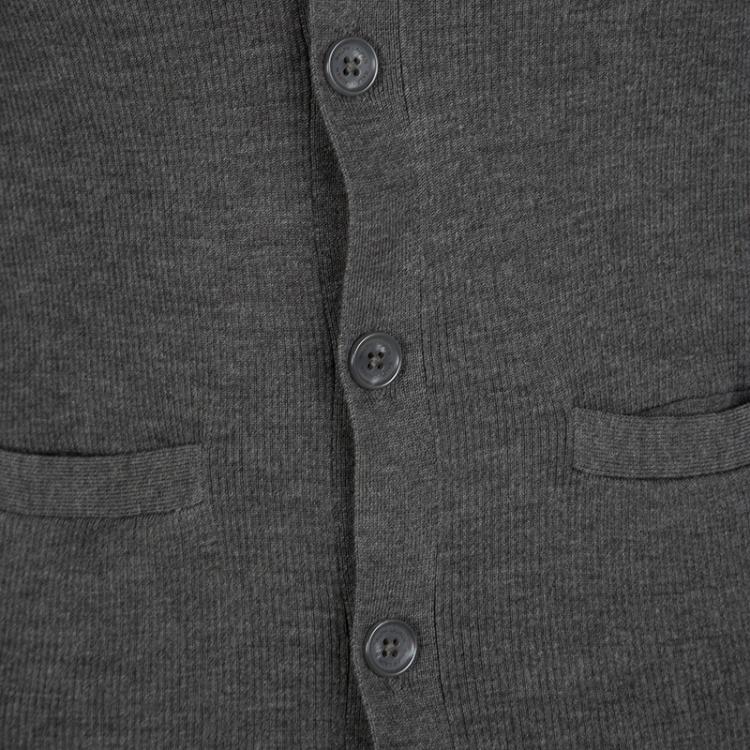 Pre Owned Ralph Lauren Grey Merino Wool Rib Knit Cardigan M