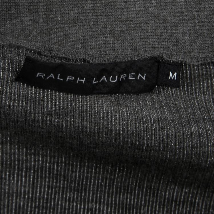 Pre Owned Ralph Lauren Grey Merino Wool Rib Knit Cardigan M