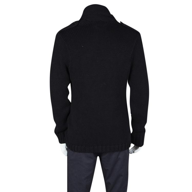 Pre Owned Ralph Lauren Black Chunky Knit Double Breasted Cardigan M