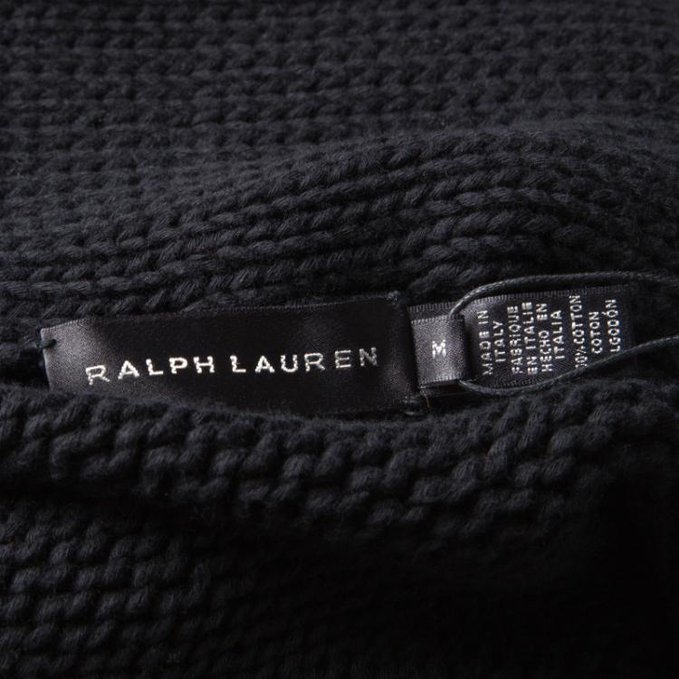 Pre Owned Ralph Lauren Black Chunky Knit Double Breasted Cardigan M