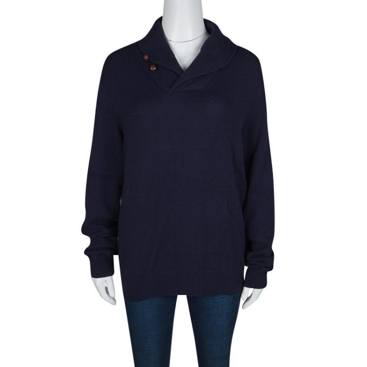 Pre Owned Ralph Lauren Navy Blue Cashmere Shawl Collar Long Sleeve Sweater M