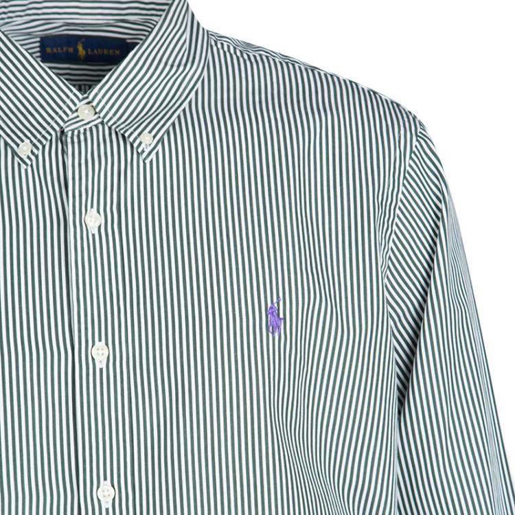 Pre Owned Ralph Lauren Green and White Striped Cotton Long Sleeve Button Down Shirt XL