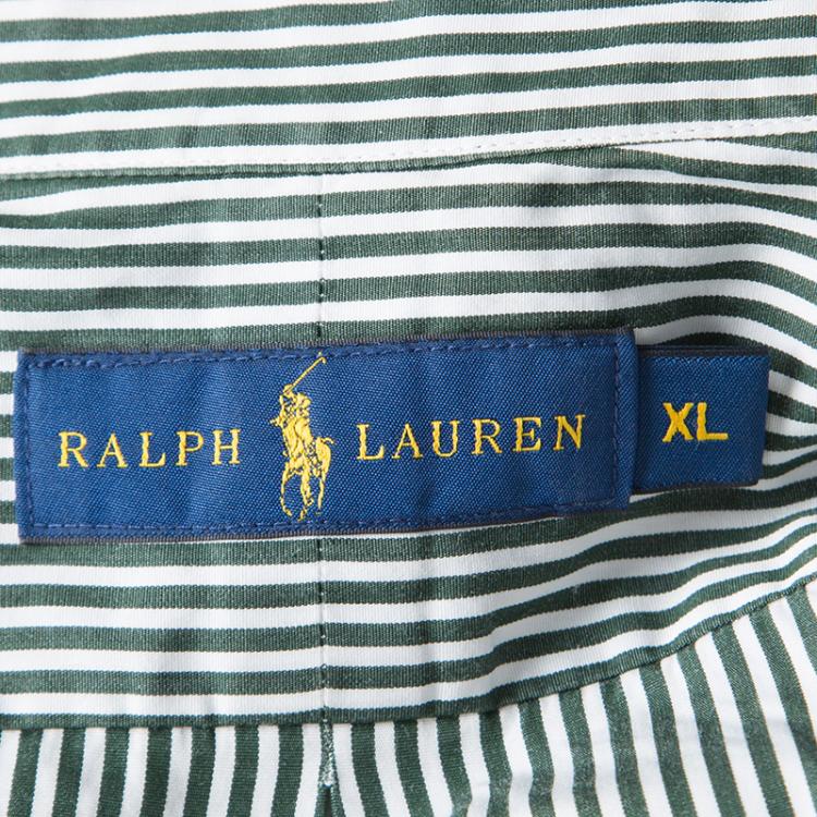 Pre Owned Ralph Lauren Green and White Striped Cotton Long Sleeve Button Down Shirt XL