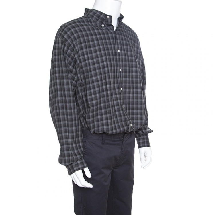 Pre Owned Ralph Lauren Grey Checkered Logo Embroidered Button Down Blake Shirt XL