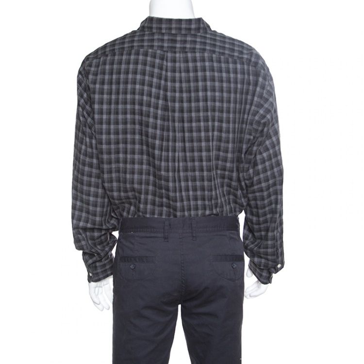 Pre Owned Ralph Lauren Grey Checkered Logo Embroidered Button Down Blake Shirt XL