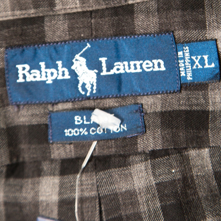Pre Owned Ralph Lauren Grey Checkered Logo Embroidered Button Down Blake Shirt XL