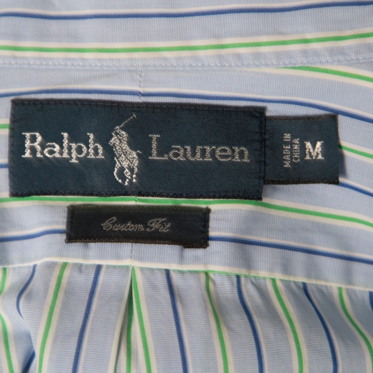 Pre Owned Ralph Lauren Blue Striped Cotton Long Sleeve Button Front Custom Fit Shirt M