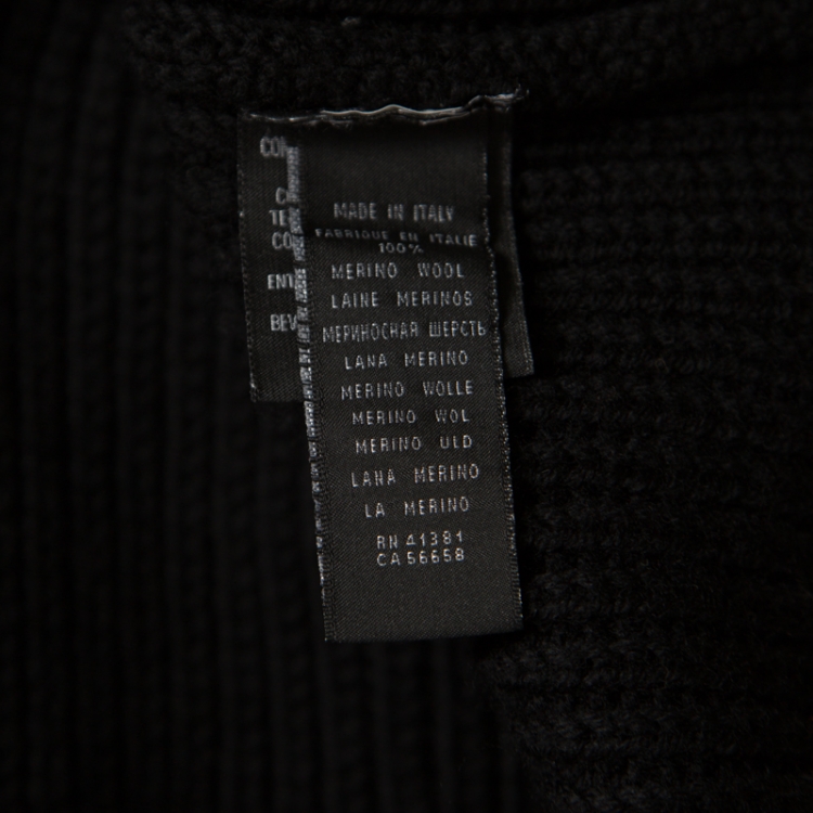 Pre Owned Ralph Lauren Black Rib Knit Merino Wool Double Breasted Cardigan L