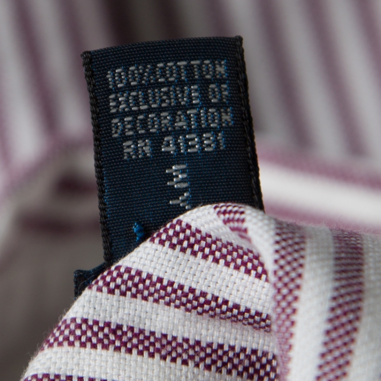 Pre Owned Ralph Lauren Burgundy Striped Crest Embroidered Detail Custom Fit Oxford Shirt XL