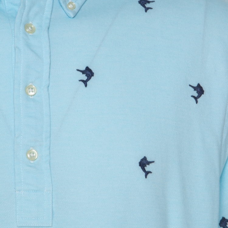 مملوكة مسبقًا Ralph Lauren Light Blue Cotton Pique Dolphin Embroidered Polo T Shirt XXL 