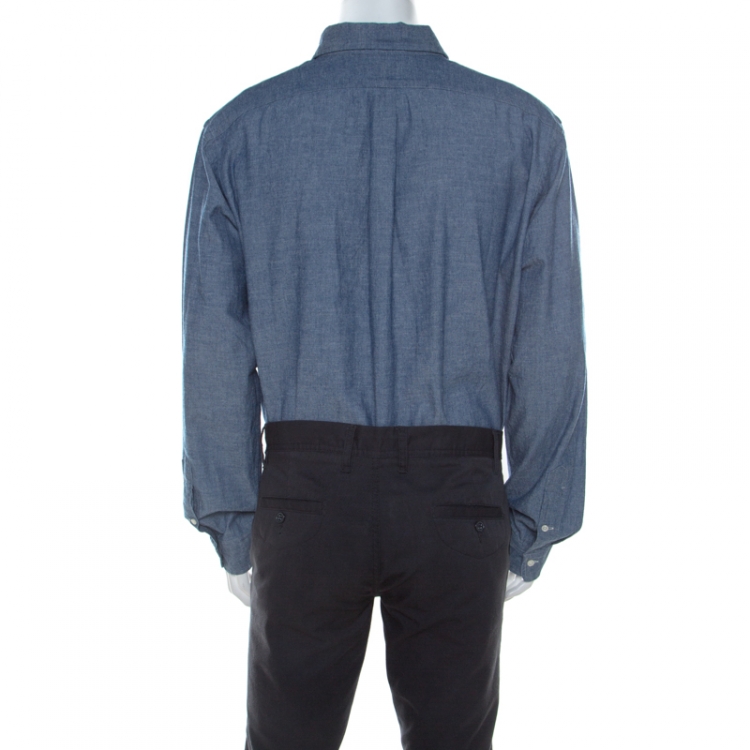 Pre Owned Ralph Lauren Blue Cotton Linen Blend Button Down Classic Fit Shirt XL 