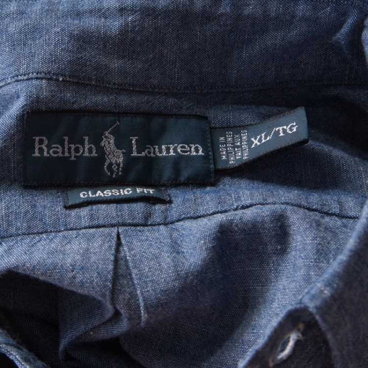 Pre Owned Ralph Lauren Blue Cotton Linen Blend Button Down Classic Fit Shirt XL 