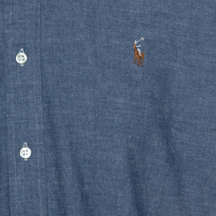 Pre Owned Ralph Lauren Blue Cotton Linen Blend Button Down Classic Fit Shirt XL 